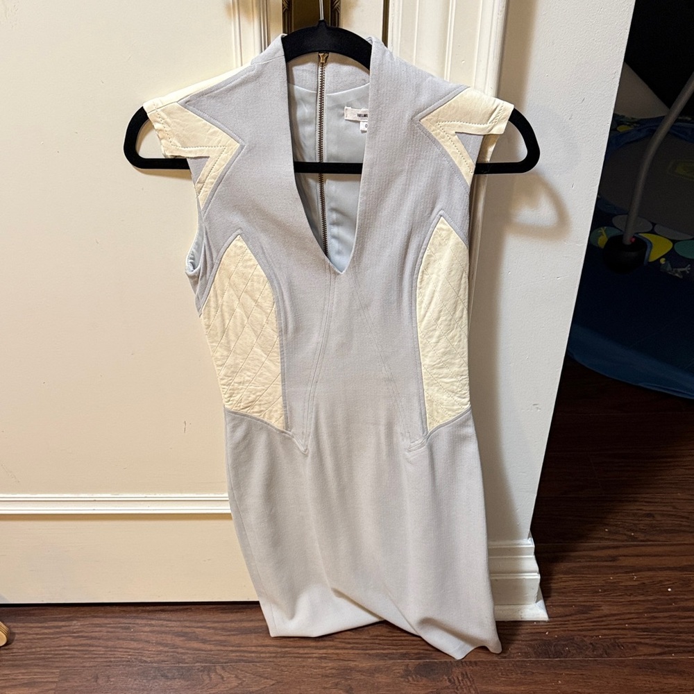 Helmut Lang Gray and Cream Mini Dress